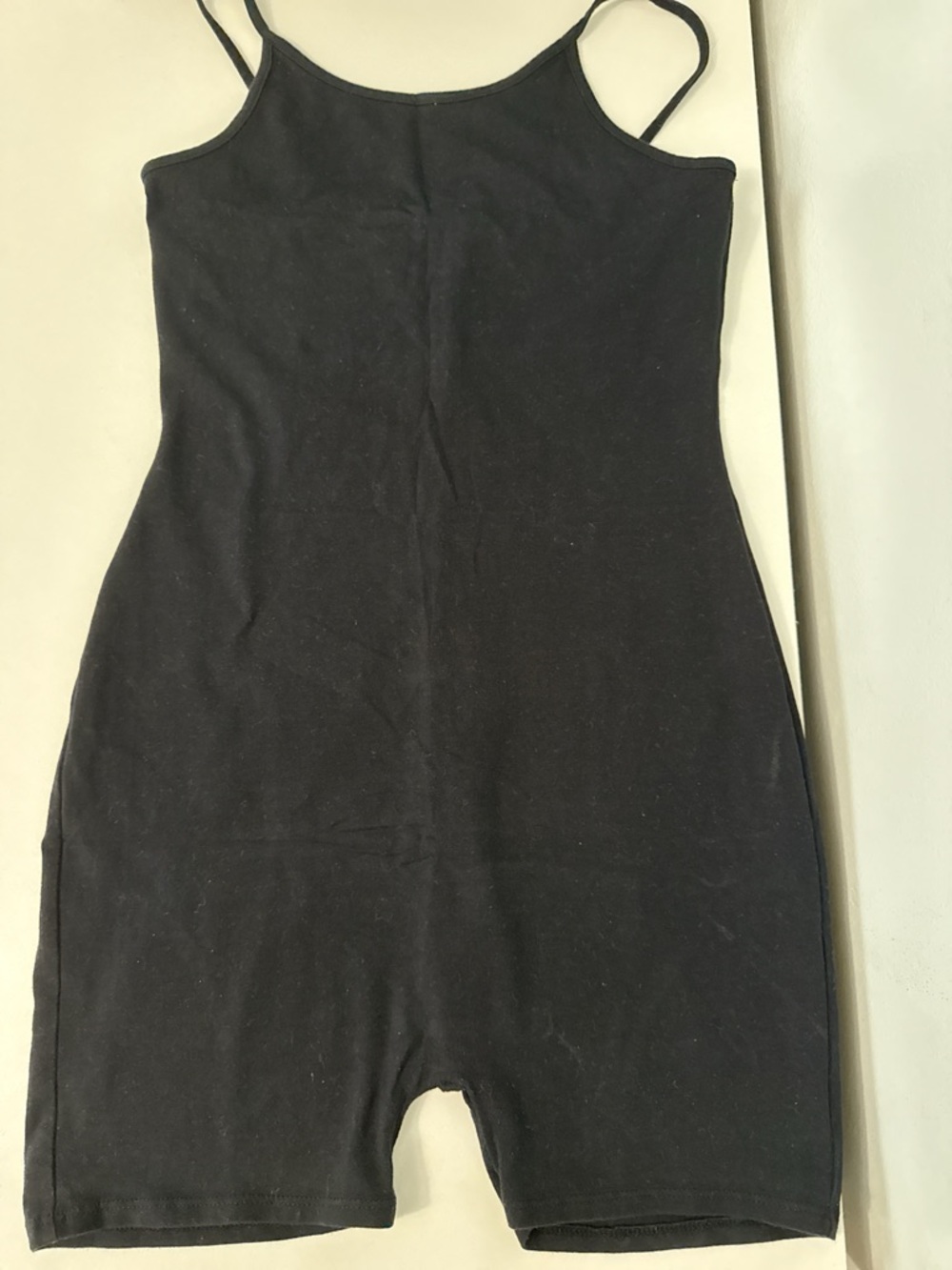 Black Stretch Bike Short Jumpsuit with Spaghetti Straps